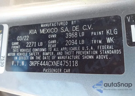 2022 Kia Forte Gt из США, поврежденный, VIN 3KPF44ACXNE475118